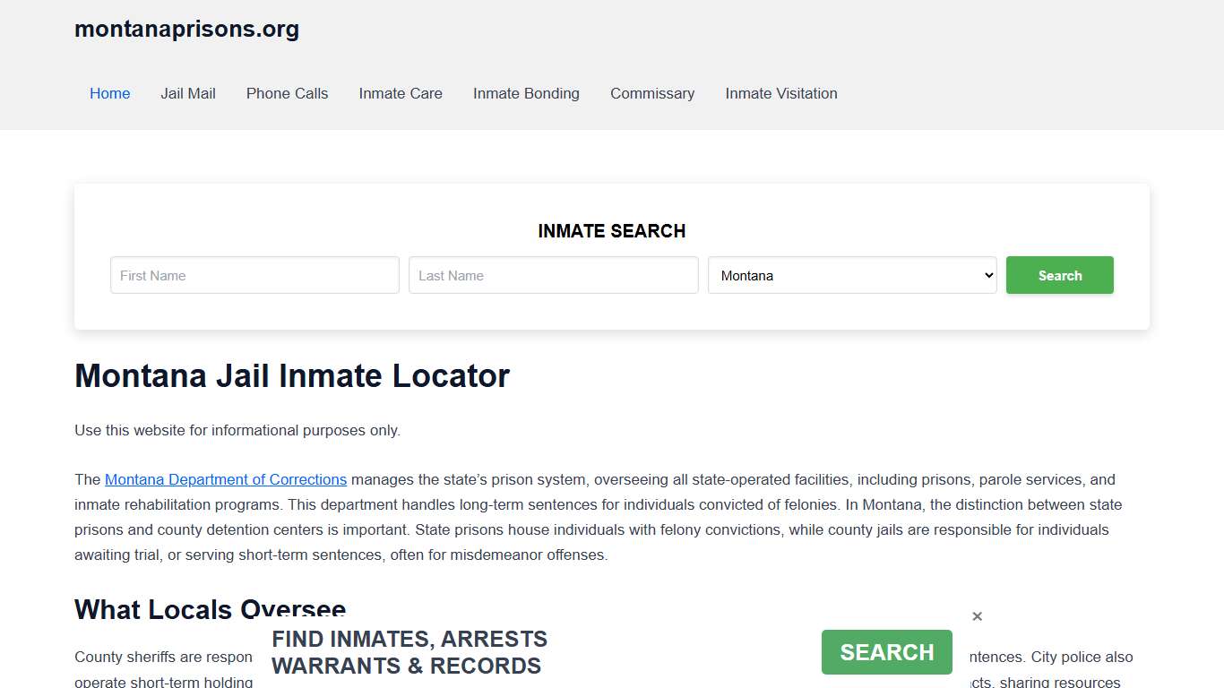 Montana Jail Inmate Search - MT DOC Prison Locator